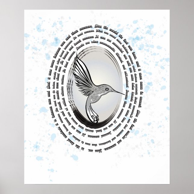 Poster Aquarelle d'encre de colibri (Devant)