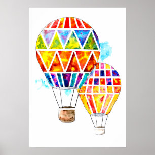Poster Aquarelle des ballons à air chaud