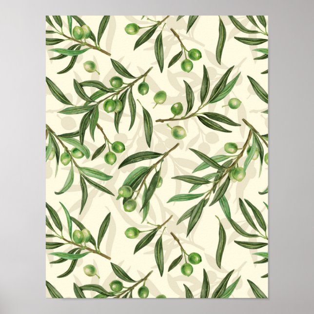 Poster Aquarelle des branches d'olive (Devant)