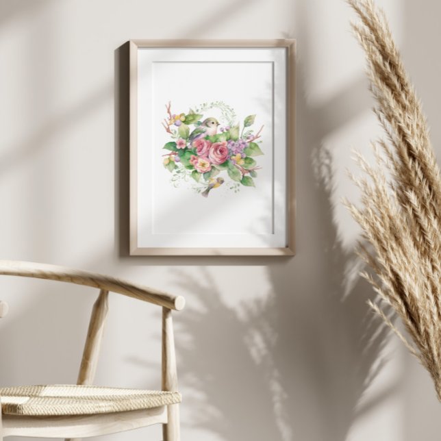 Poster Aquarelle des oiseaux de fleurs (Créateur téléchargé)