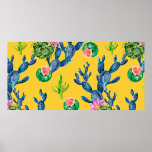 Poster Aquarelle dessinée à la main avec cactus et