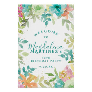 Poster Aquarelle d'été Floral 60e fête d'anniversaire