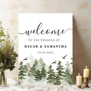 Poster Aquarelle d'hiver moderne Forêt verte avec neige