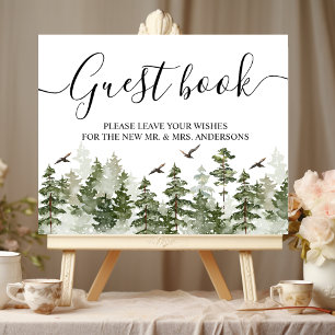 Poster Aquarelle d'hiver moderne Forêt verte avec neige