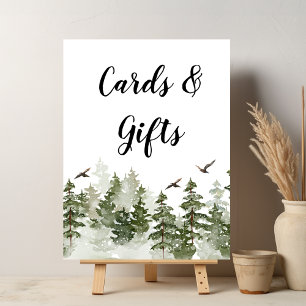 Poster Aquarelle d'hiver moderne Forêt verte avec neige