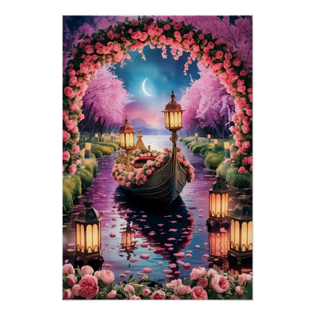 Poster Aquarelle d'Imaginaire Art de bateau orné avec lan (Devant)