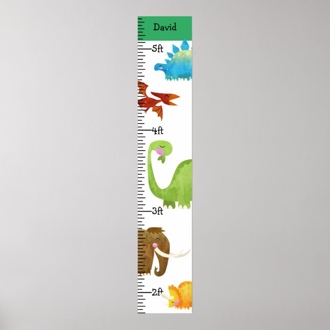 Poster Aquarelle Dinosaure Boy Growth Chart Personnalisé (Devant)