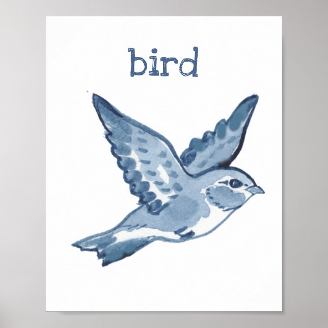 Poster Aquarelle d'oiseau bleu mou Nature animale (Devant)