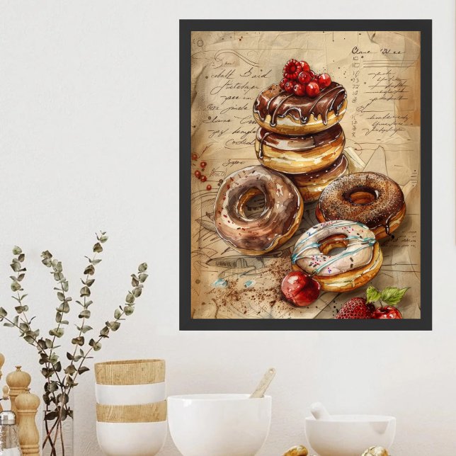 Poster Aquarelle Donuts Nostalgique Dessert Art (Créateur téléchargé)