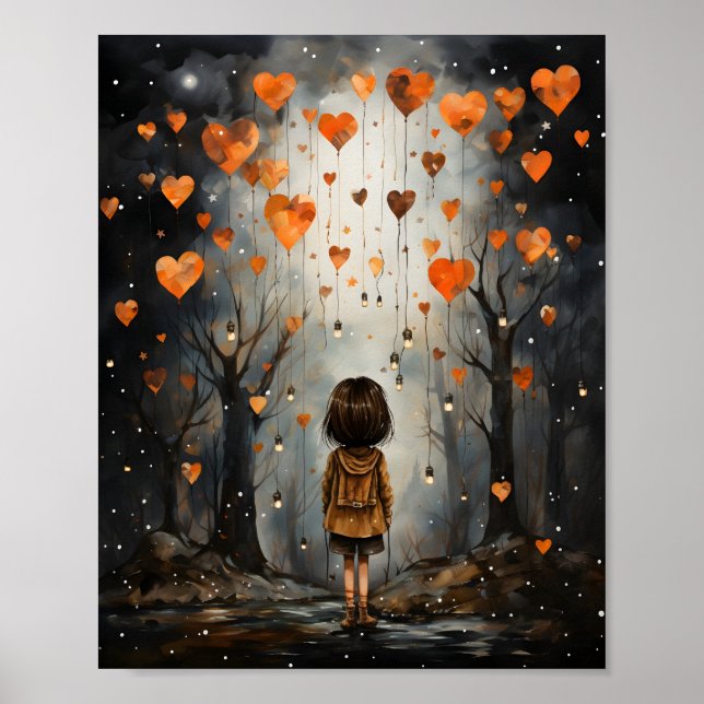 Poster Aquarelle douce Petite fille Illustration Whimsica (Devant)
