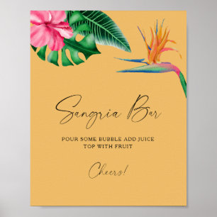 Poster Aquarelle douche tropicale nuptiale - bar sangria
