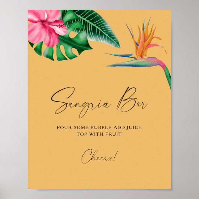 Poster Aquarelle douche tropicale nuptiale - bar sangria (Devant)