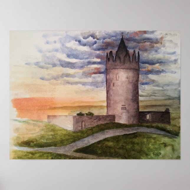 Poster Aquarelle du château irlandais, Doolin (Devant)