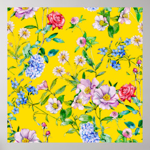 Poster Aquarelle du jardin de fleurs illustration motif