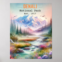 Aquarelle du mont Alaska du parc national Denali