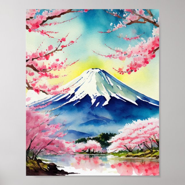 Poster Aquarelle du Mont Fuji Japon (Devant)