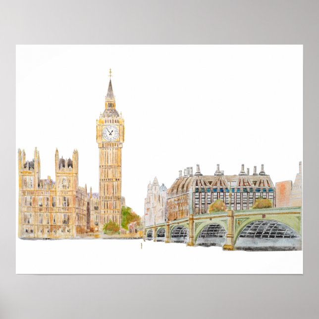 Poster Aquarelle du palais Big Ben et Westminster (Devant)