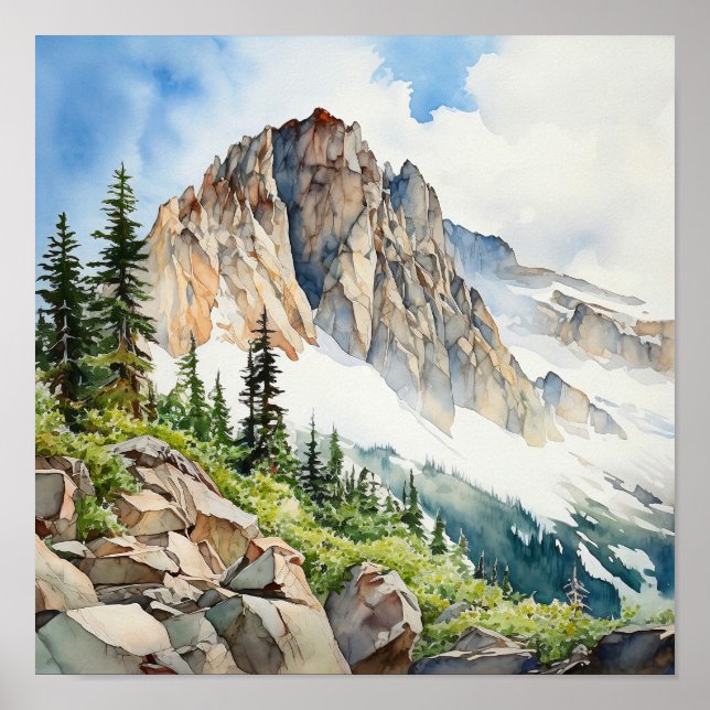 Poster Aquarelle du parc national des Rocheuses (Devant)