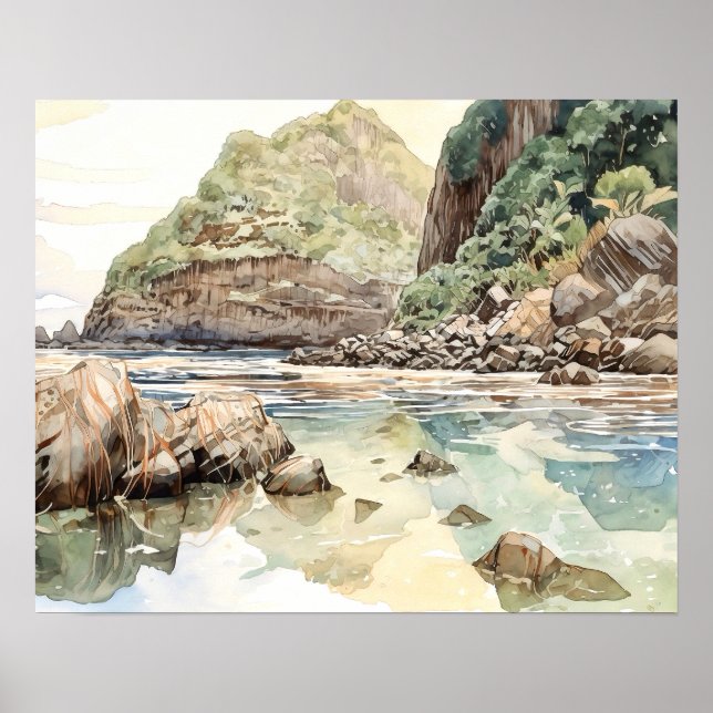 Poster Aquarelle du parc national des Samoa américaines (Devant)