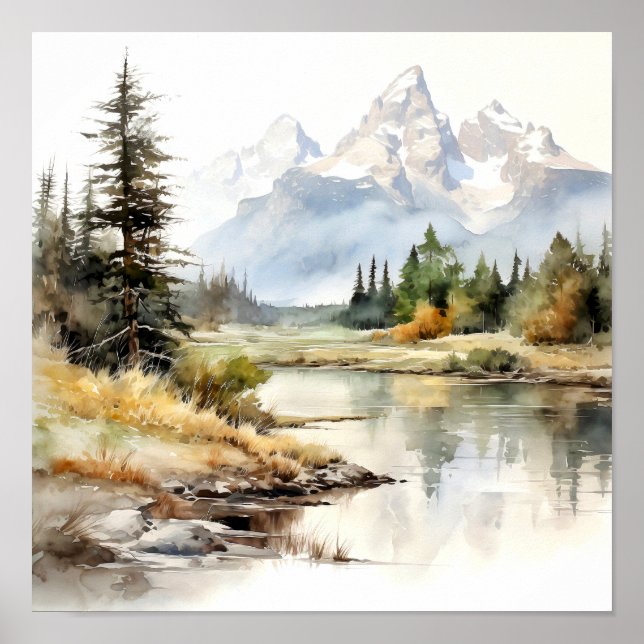 Poster Aquarelle du parc national du Grand Teton (Devant)