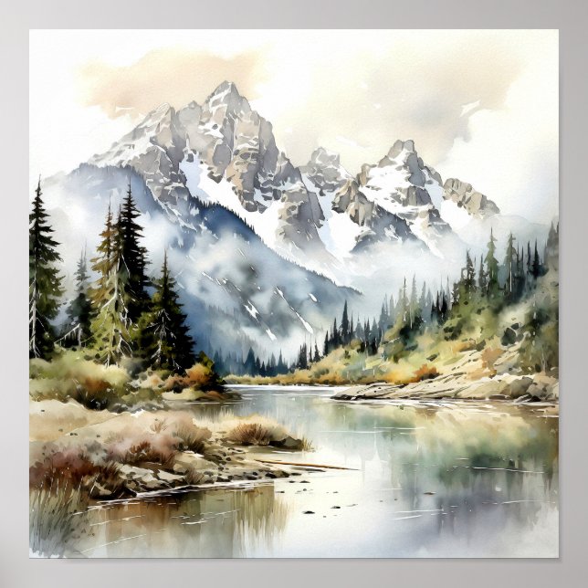Poster Aquarelle du parc national du Grand Teton (Devant)
