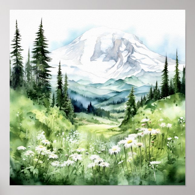 Poster Aquarelle du parc national du Mont-Rainier (Devant)