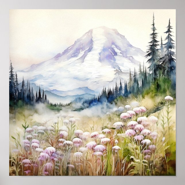 Poster Aquarelle du parc national du Mont-Rainier (Devant)
