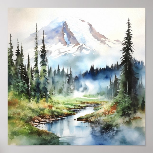 Poster Aquarelle du parc national du Mont-Rainier (Devant)