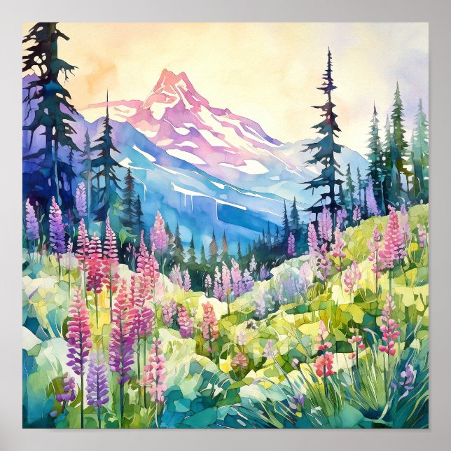 Poster Aquarelle du parc national du Mont-Rainier (Devant)