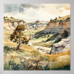 Poster Aquarelle du parc national Theodore Roosevelt