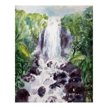 aquarelle du paysage de cascade sur papier