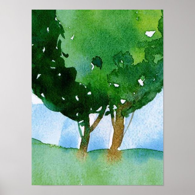 Poster aquarelle du paysage de l'arbre (Devant)