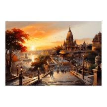 Aquarelle du temple indien hindou de style Birla