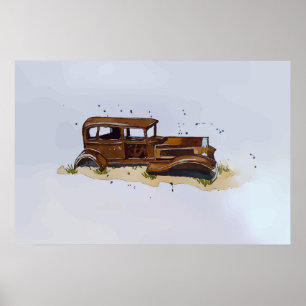 Poster Aquarelle d'une coque rouillée d'un pick-up