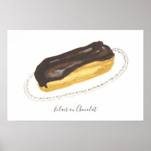Poster Aquarelle Éclair au Chocolat
