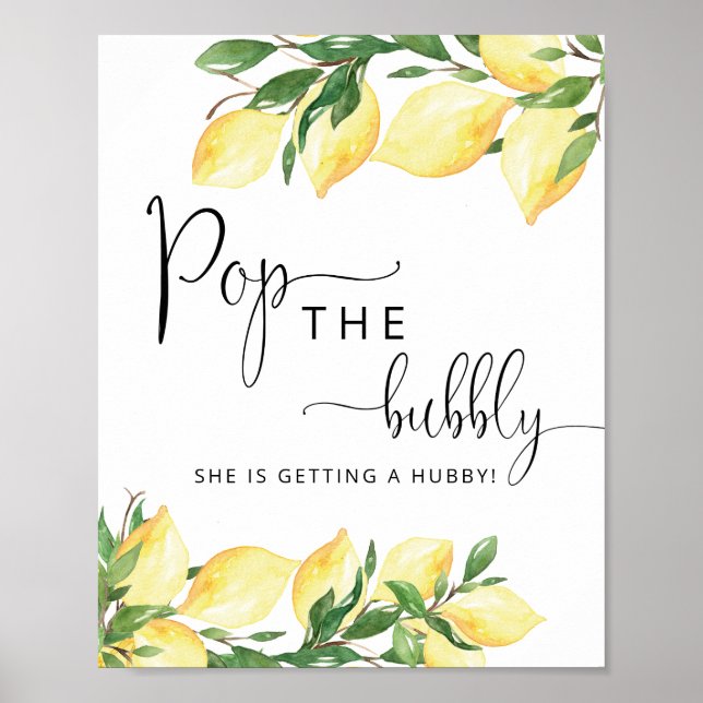 Poster Aquarelle Elegant citron Pop the Bubbly Sign (Devant)
