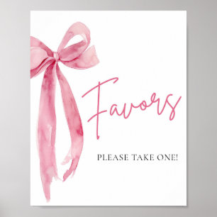 Poster Aquarelle Élégante Bow Rose Bleu Faveurs Signer