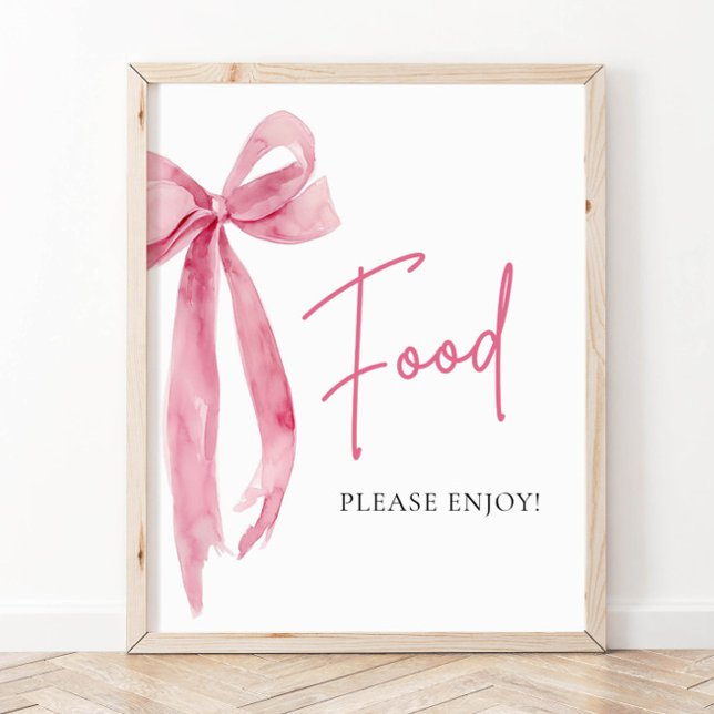 Poster Aquarelle Élégante Bow Rose Bleu Signal alimentair (Watercolor Elegant Blush Pink Bow Food Sign)