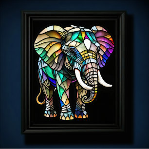 Poster Aquarelle Eléphant en verre tendu