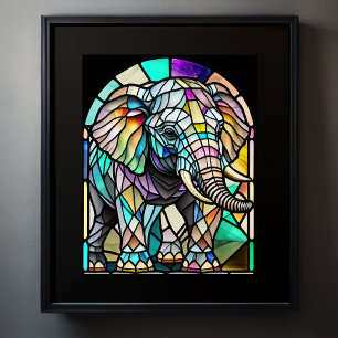 Poster Aquarelle Eléphant en verre tendu