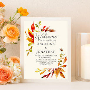 Poster Aquarelle en gras Automne laisse Mariage de crème