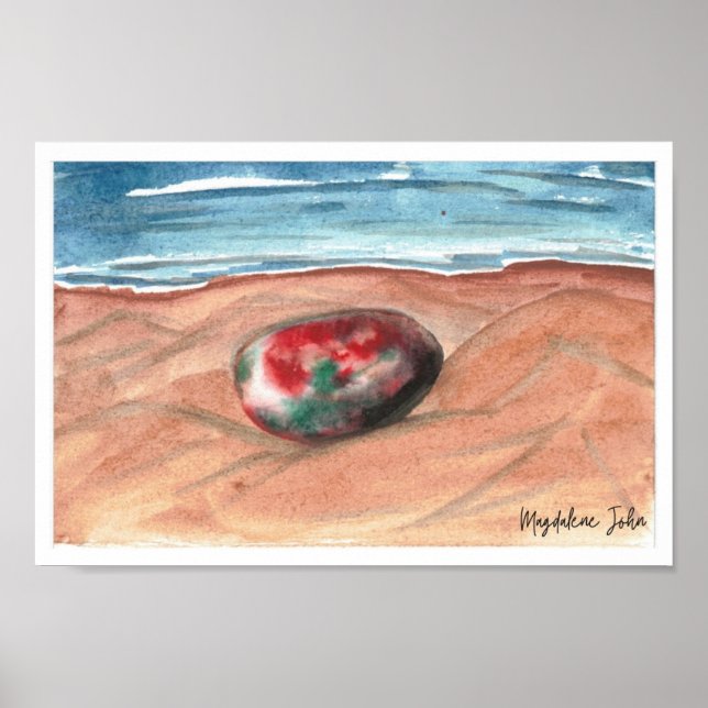 Poster Aquarelle en pierre sur une plage de la mer Baltiq (Devant)