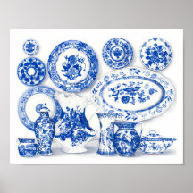 Aquarelle en porcelaine bleue