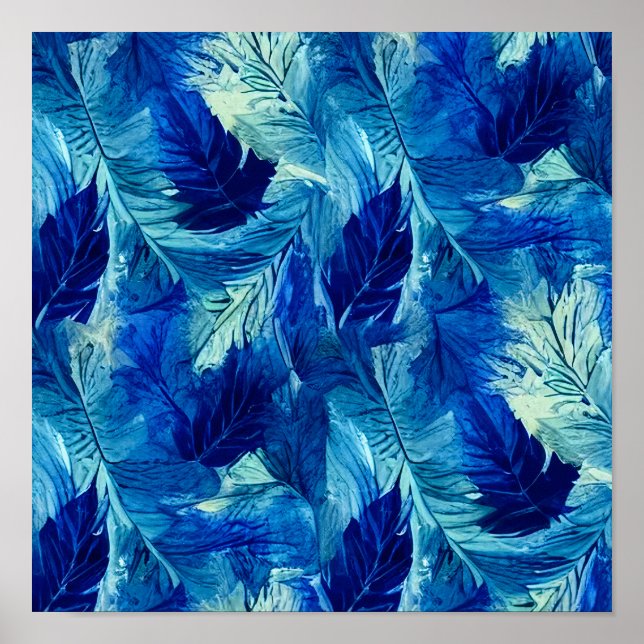 Poster aquarelle esthétique Abstraite bleu marine feuilla (Devant)
