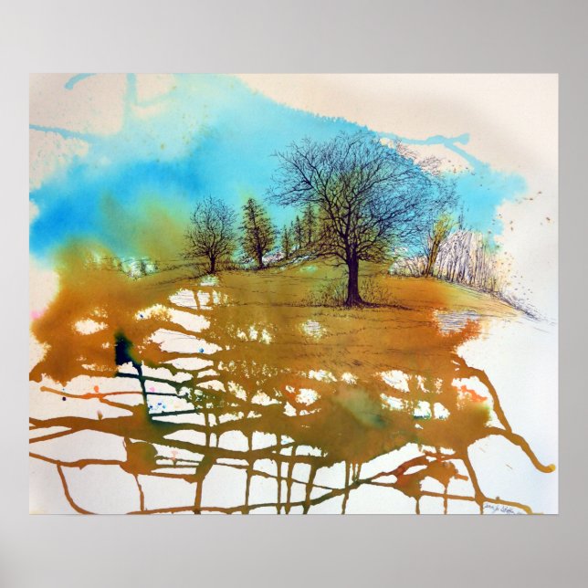 Poster Aquarelle et Arbres encrés (Devant)