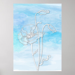 Poster Aquarelle et pavots Abstraits bleu ciel 2