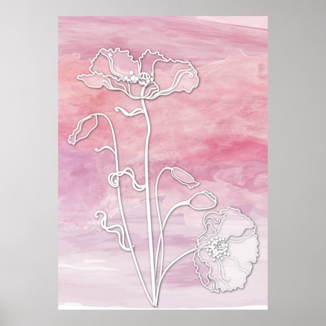 Poster Aquarelle et pavots Abstraits de mauve rose bouché (Devant)