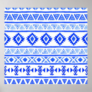 Poster Aquarelle ethnique Aztec, motif géométrique.