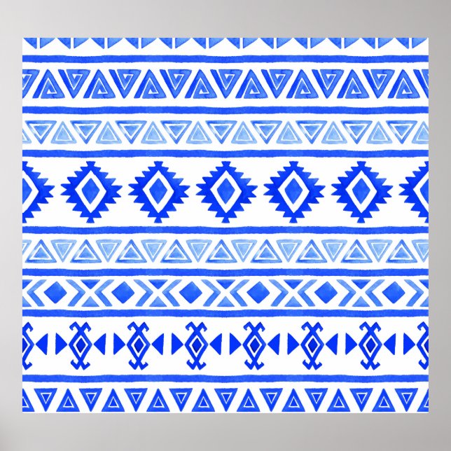 Poster Aquarelle ethnique Aztec, motif géométrique. (Devant)