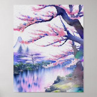 Poster Aquarelle étonnante Sakura Cherry Blossom peinture